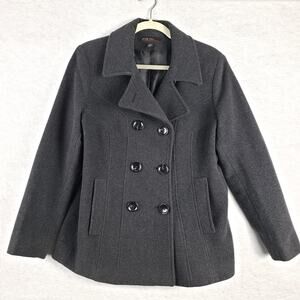 Jason Kole Women's L Petite Classic Wool Blend Peacoat Black Fall Academia Basic